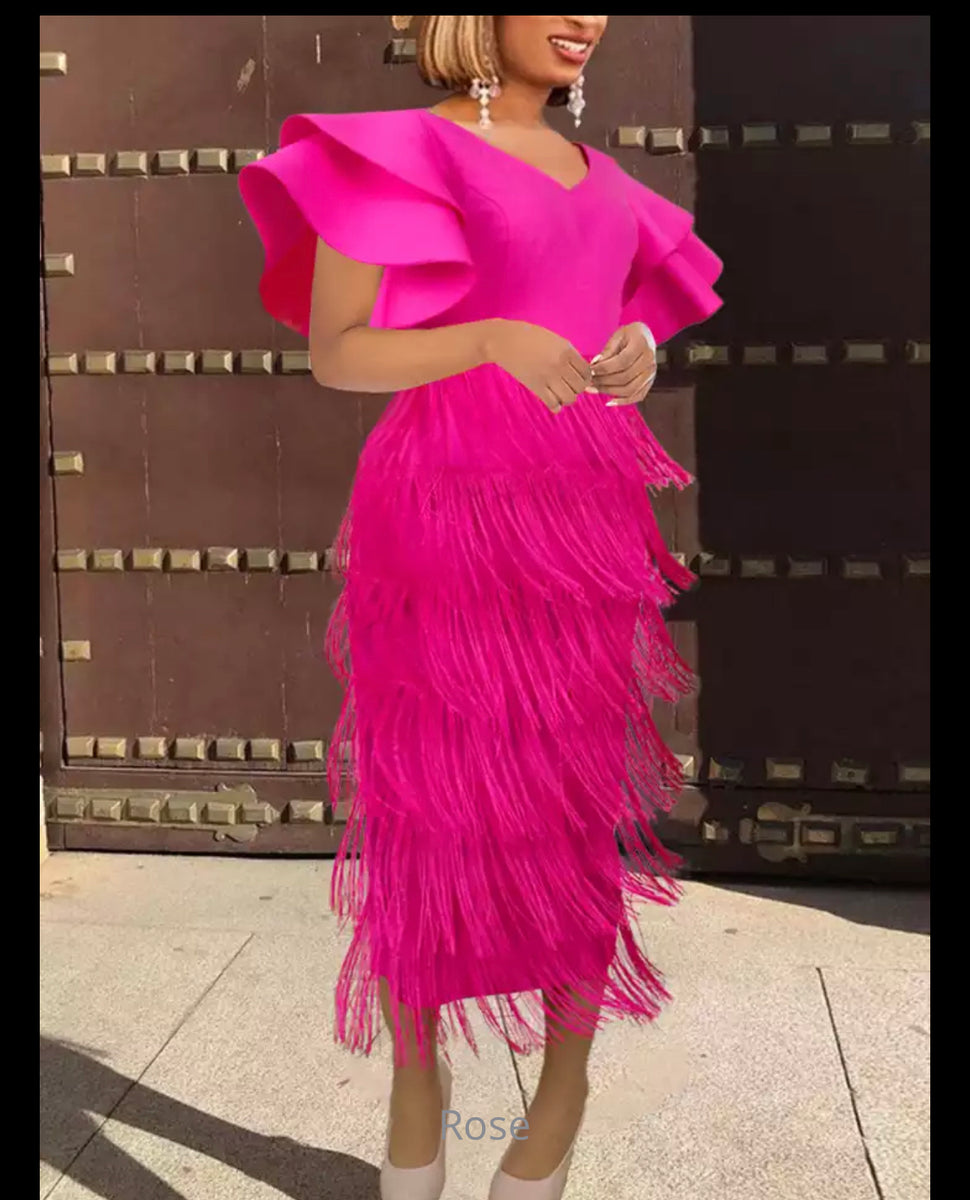 Ruffle Sleeve Fringe Dress – Semeial's Closet